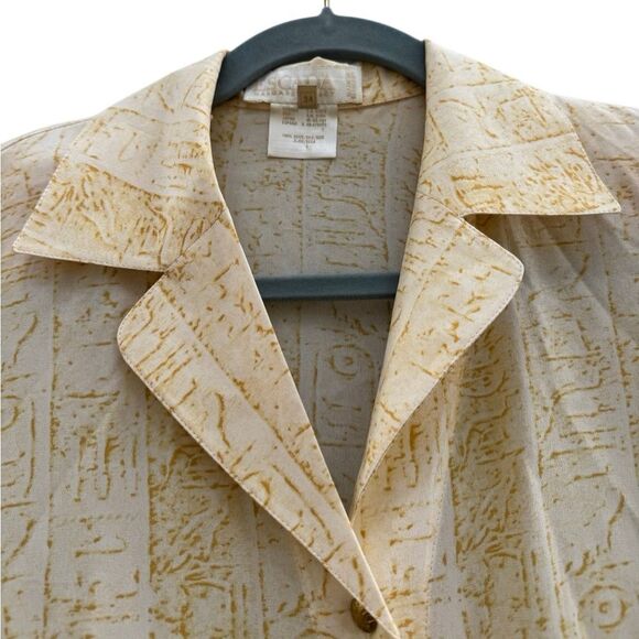 Escada 1990s Vintage Women's 100% Silk Egyptian Print Button Down Blouse Size 34 - Picture 5 of 8